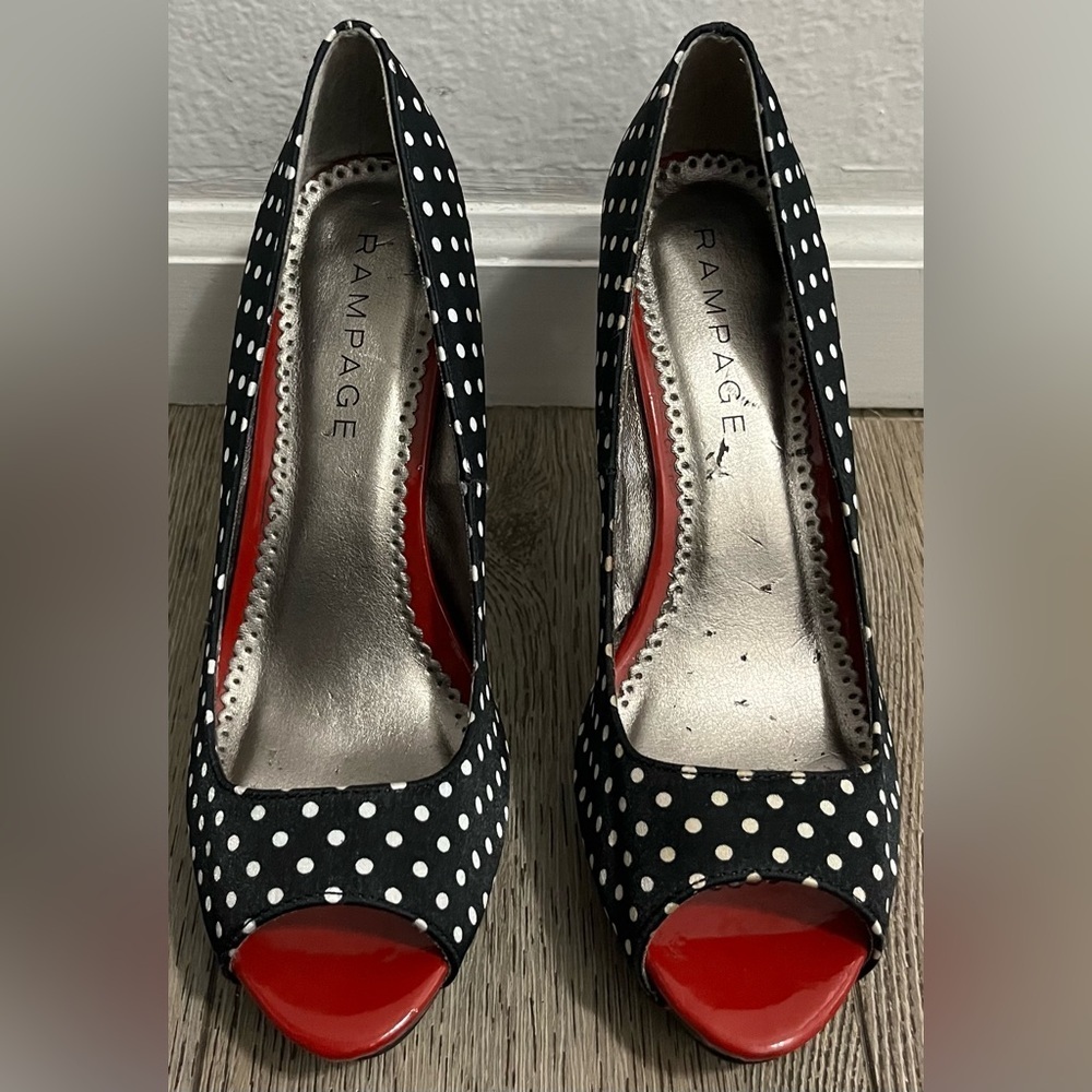 Rampage Gracee Black & White w/Red Peep Toe Women’s size 9.5
